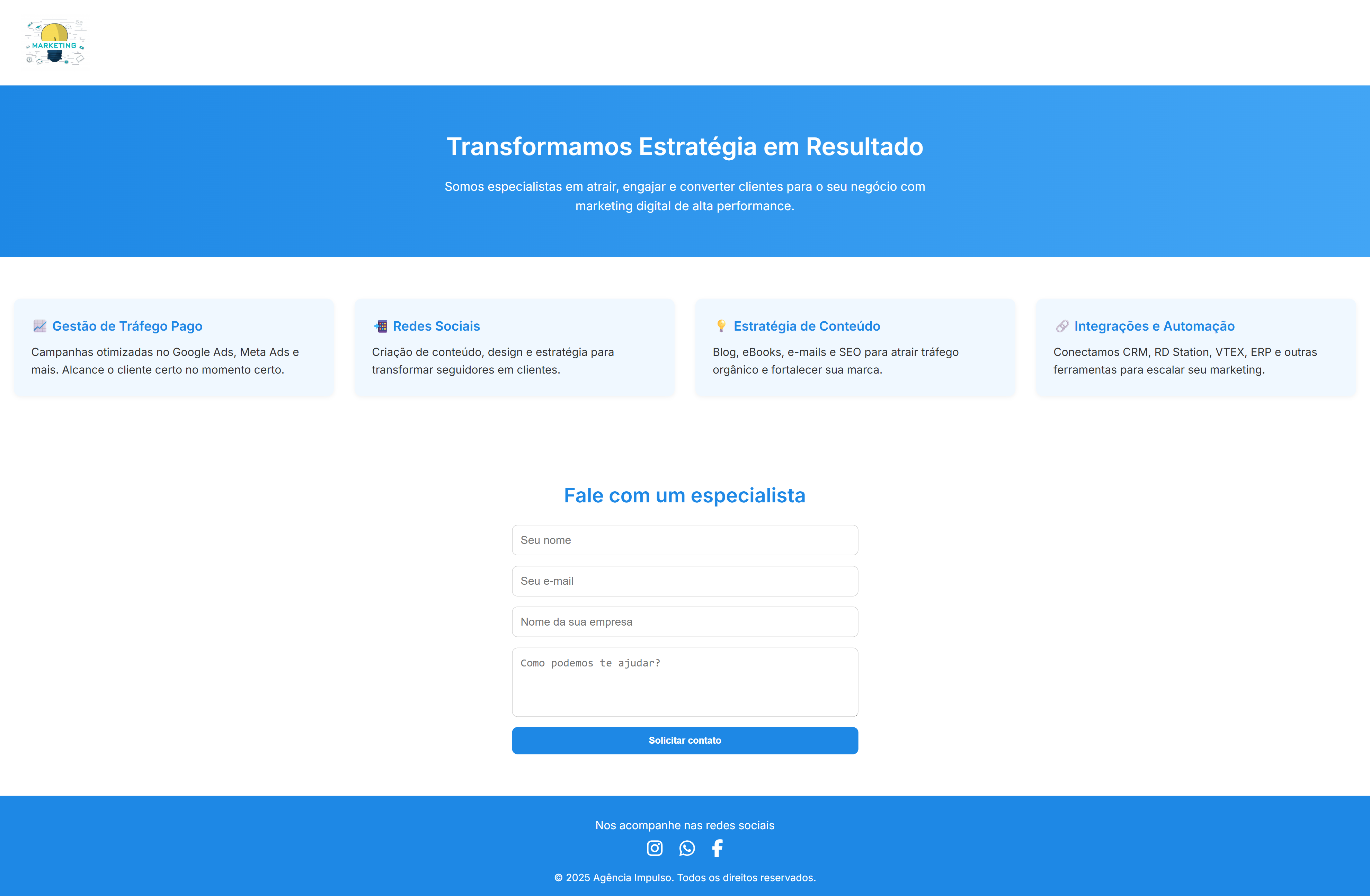 Landing page agência de marketing